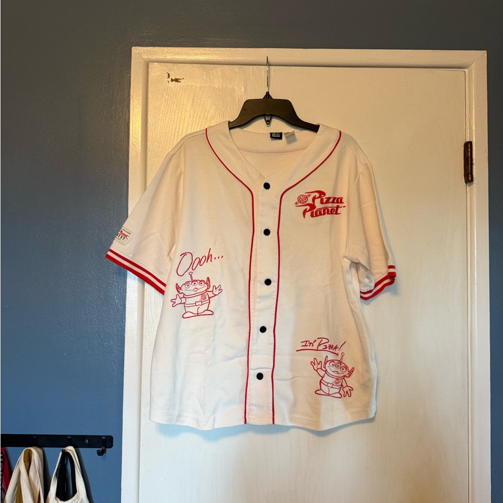 Disney Pizza Planet White and Red Jersey Top